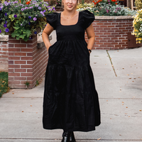 Puff Sleeve Tiered Maxi Dress in Black -COL - Stella Carakasi