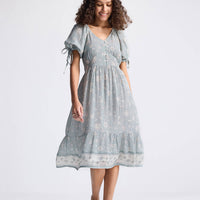 Puff Sleeve Midi Dress in Sage Green -COL - Stella Carakasi