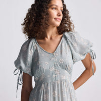 Puff Sleeve Midi Dress in Sage Green -COL - Stella Carakasi