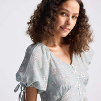 Puff Sleeve Midi Dress in Sage Green -COL - Stella Carakasi