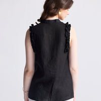 Sleeveless Hemp Top with Ruffles -COL
