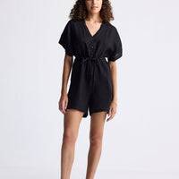 V neck Drawstring Romper in Black -COL - Stella Carakasi