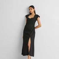 Ruched Dress with Front Slit in Black -COL - Stella Carakasi