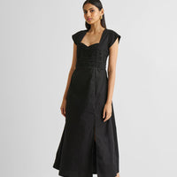 Ruched Dress with Front Slit in Black -COL - Stella Carakasi