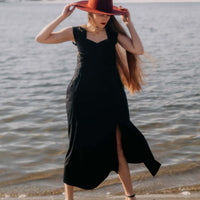Ruched Dress with Front Slit in Black -COL - Stella Carakasi