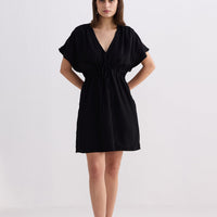 Oversized Gathered Short Dress in Black -COL - Stella Carakasi