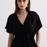 Oversized Gathered Short Dress in Black -COL - Stella Carakasi