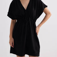 Oversized Gathered Short Dress in Black -COL - Stella Carakasi