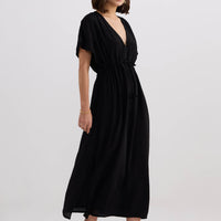 V-neck Gathered Maxi Dress -COL