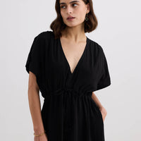 V-neck Gathered Maxi Dress -COL