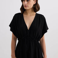 V-neck Gathered Maxi Dress -COL
