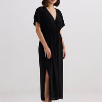 V-neck Gathered Maxi Dress -COL