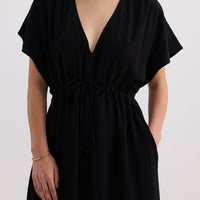 V-neck Gathered Maxi Dress -COL