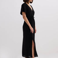 V-neck Gathered Maxi Dress -COL