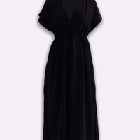 V-neck Gathered Maxi Dress -COL