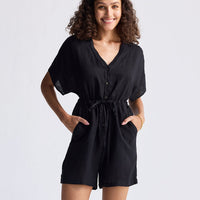V neck Drawstring Romper in Black -COL - Stella Carakasi