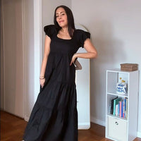 Puff Sleeve Tiered Maxi Dress in Black -COL - Stella Carakasi
