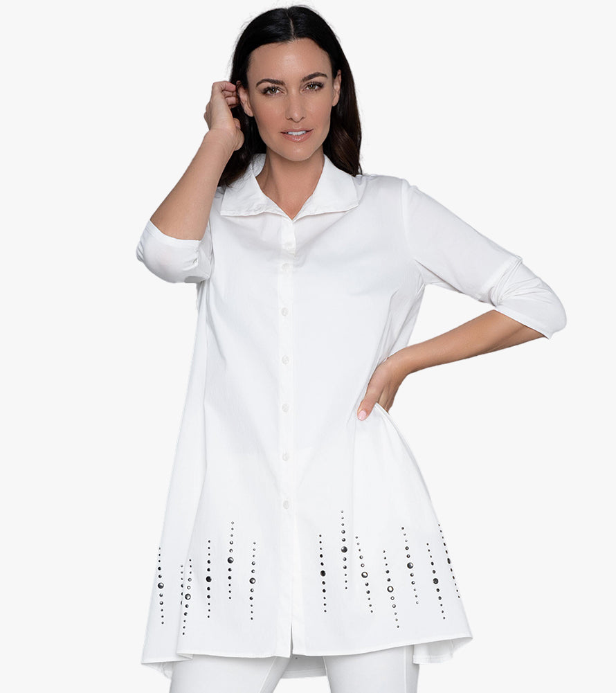 売れ筋商品|||ステラカラカシ カットソー トップス レディース Women's Tiburon Tunic Icon In Crisp Cotton Poplin and Stretchy Modal® Jersey Soft white Tiburon Tunic Icon™ | Stella Carakasi | Organic Cotton