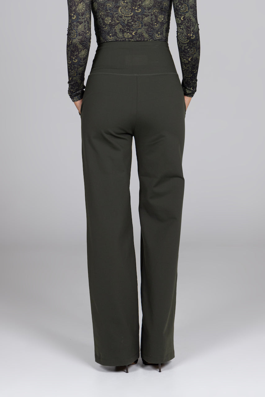 High Waist Wide Leg Pant, Loden Green -COL