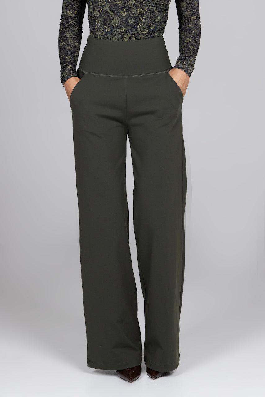 High Waist Wide Leg Pant, Loden Green -COL