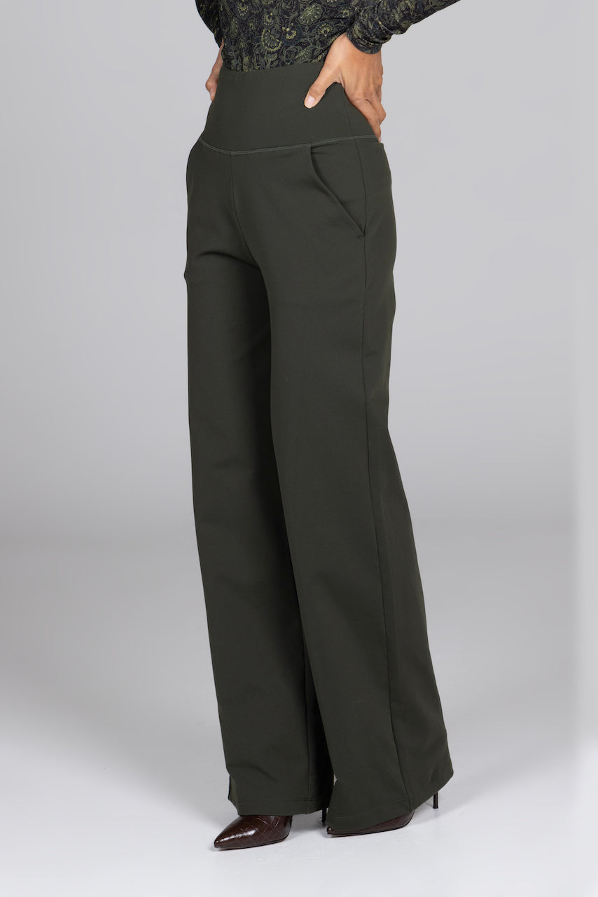 High Waist Wide Leg Pant, Loden Green -COL