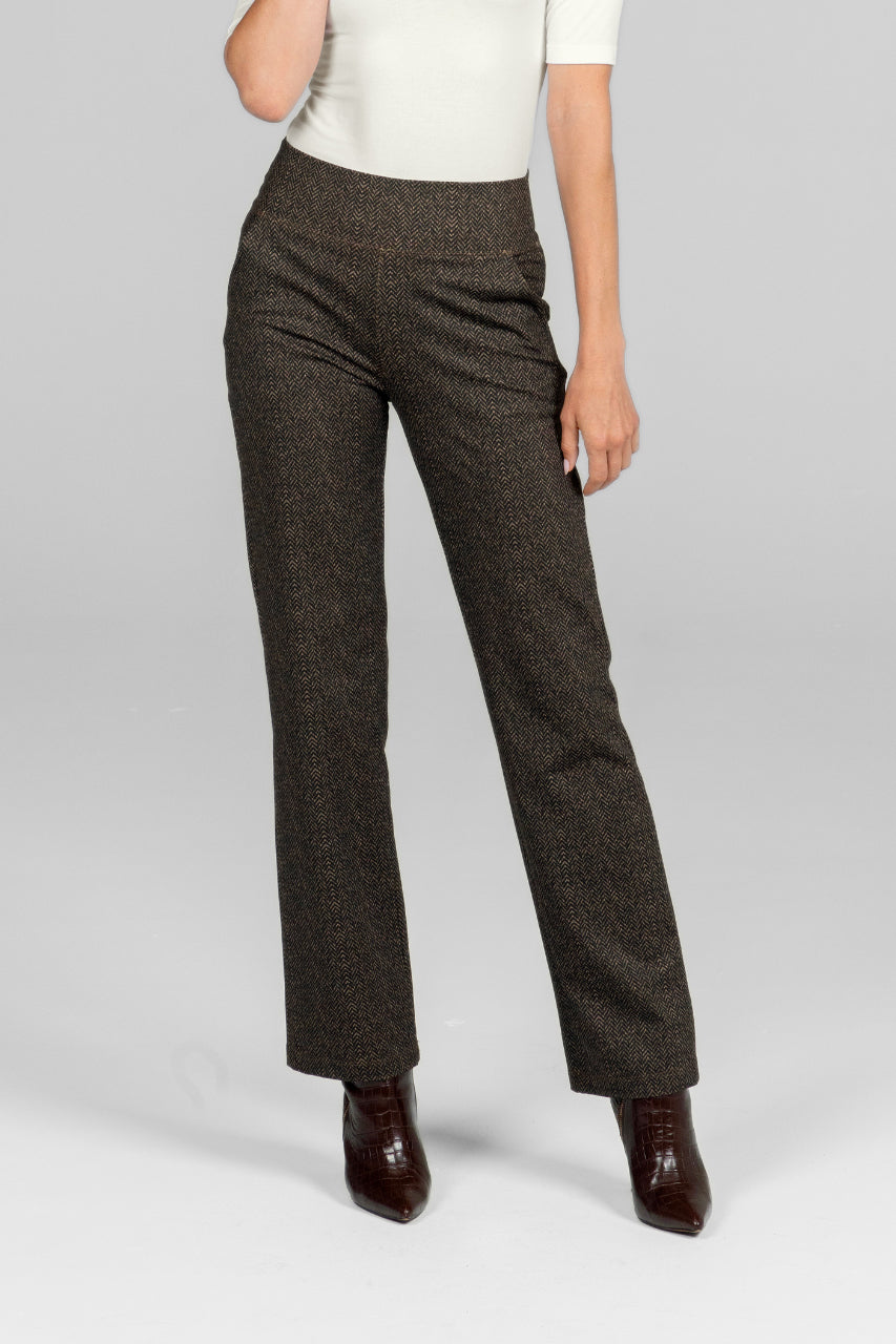 Nina Straight Leg Pant, Herringbone Camel -COL