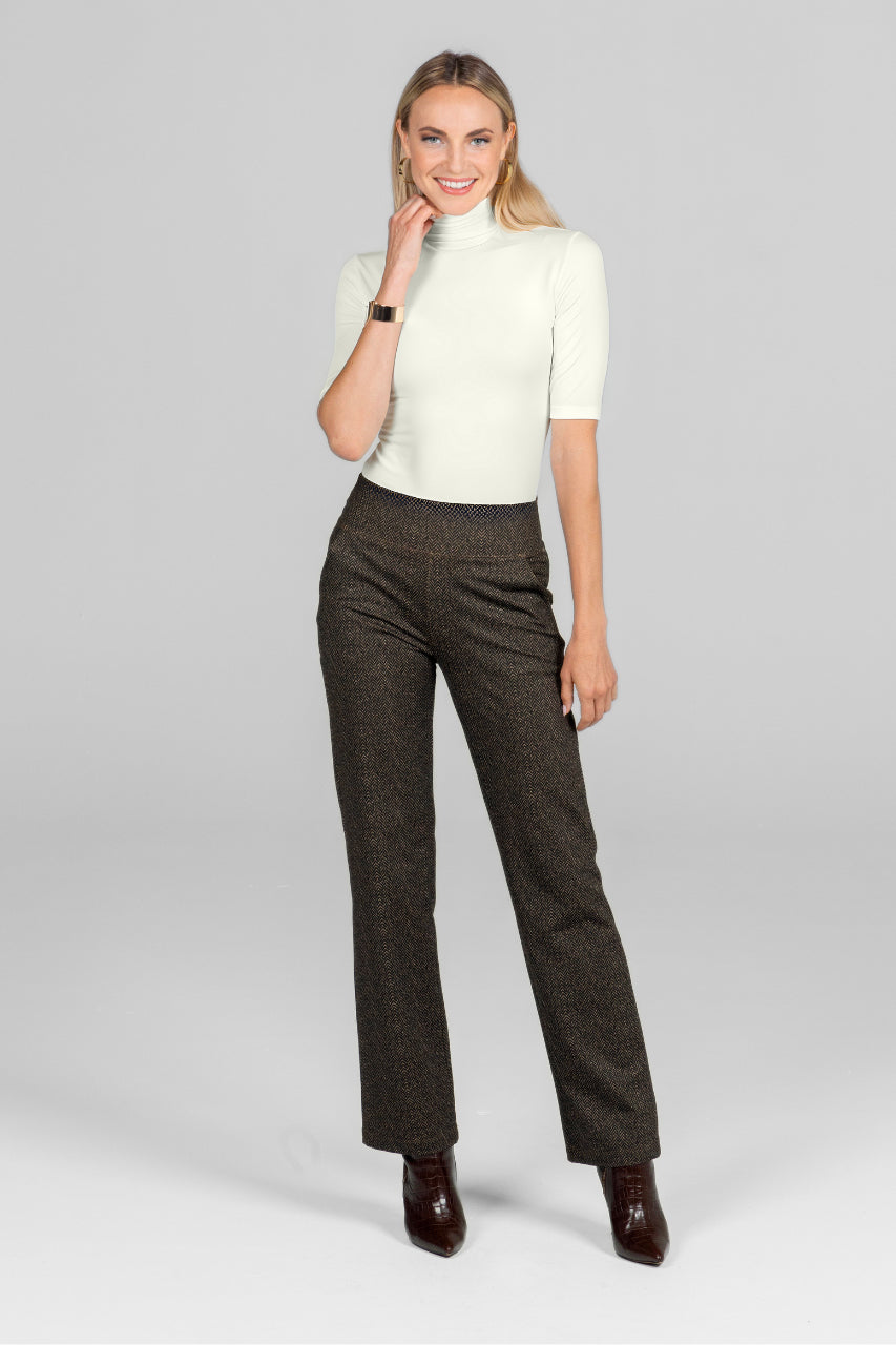 Nina Straight Leg Pant, Herringbone Camel -COL