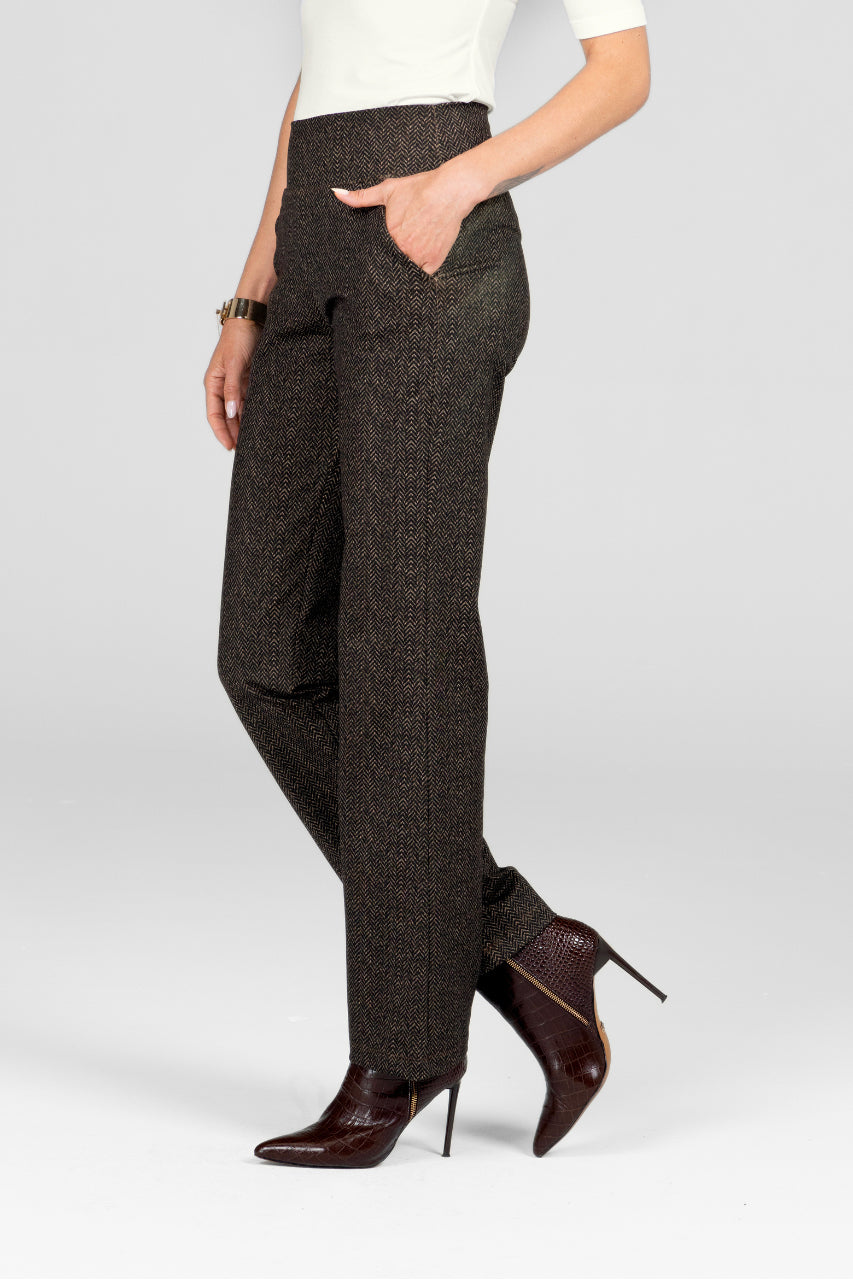 Nina Straight Leg Pant, Herringbone Camel -COL
