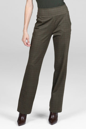 Nina Straight Leg Pants, Loden Tattersall -COL