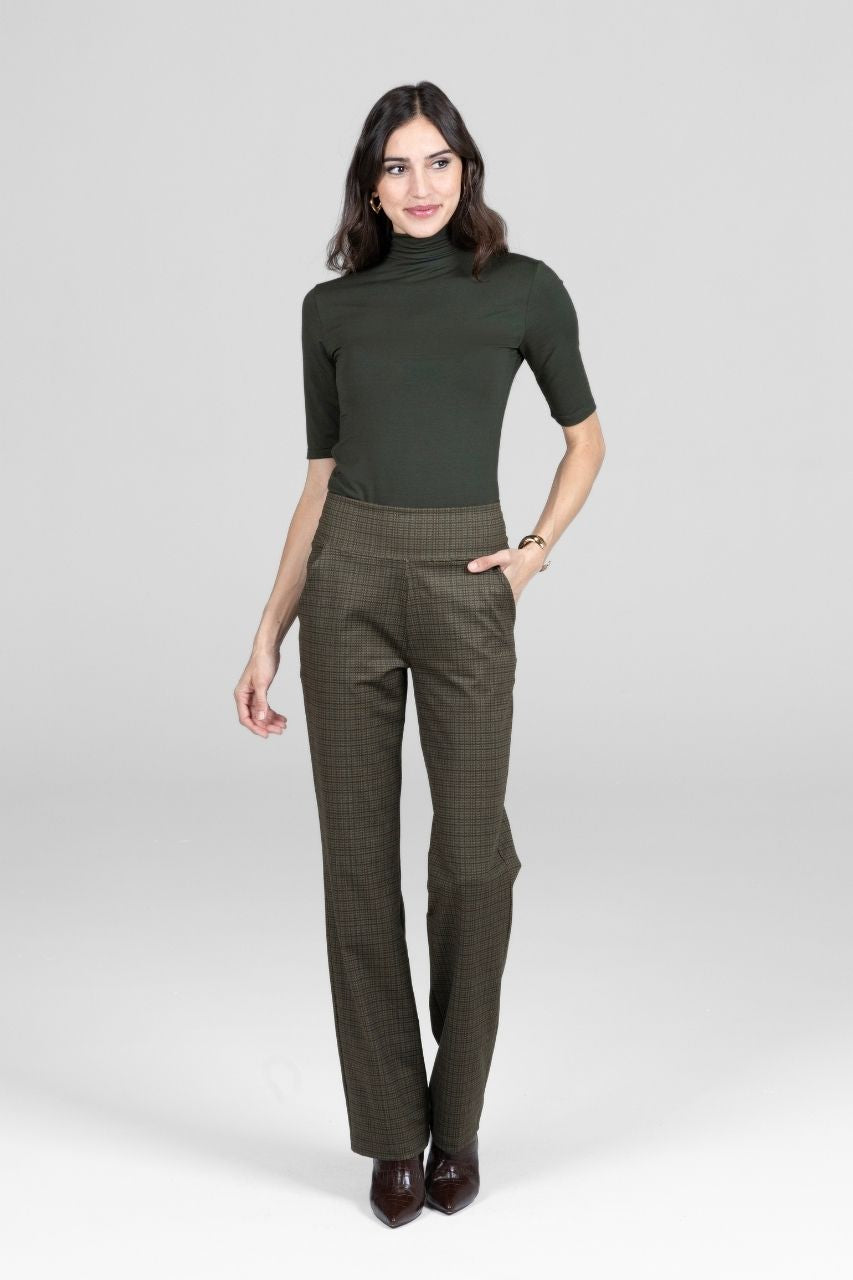 Nina Straight Leg Pants, Loden Tattersall -COL