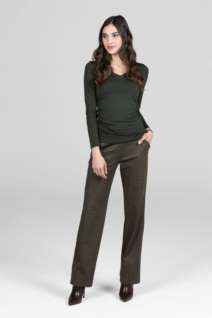Nina Straight Leg Pants, Loden Tattersall -COL