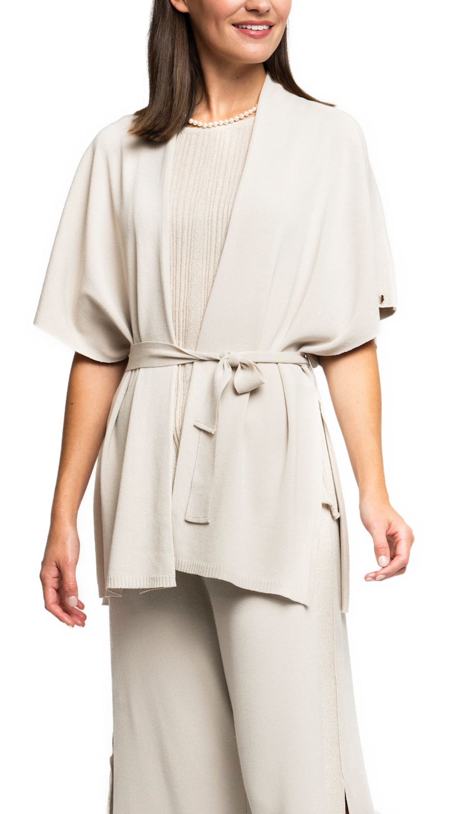 Melinda Belted Dropped Shoulder Cardigan, Beige -COL