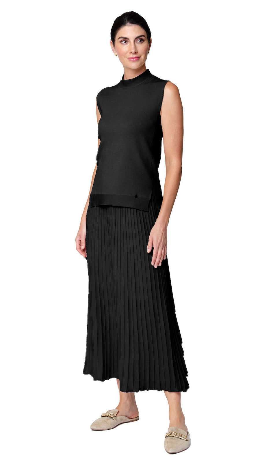 Geraldina Pleated-Knit Maxi Skirt, Black -COL