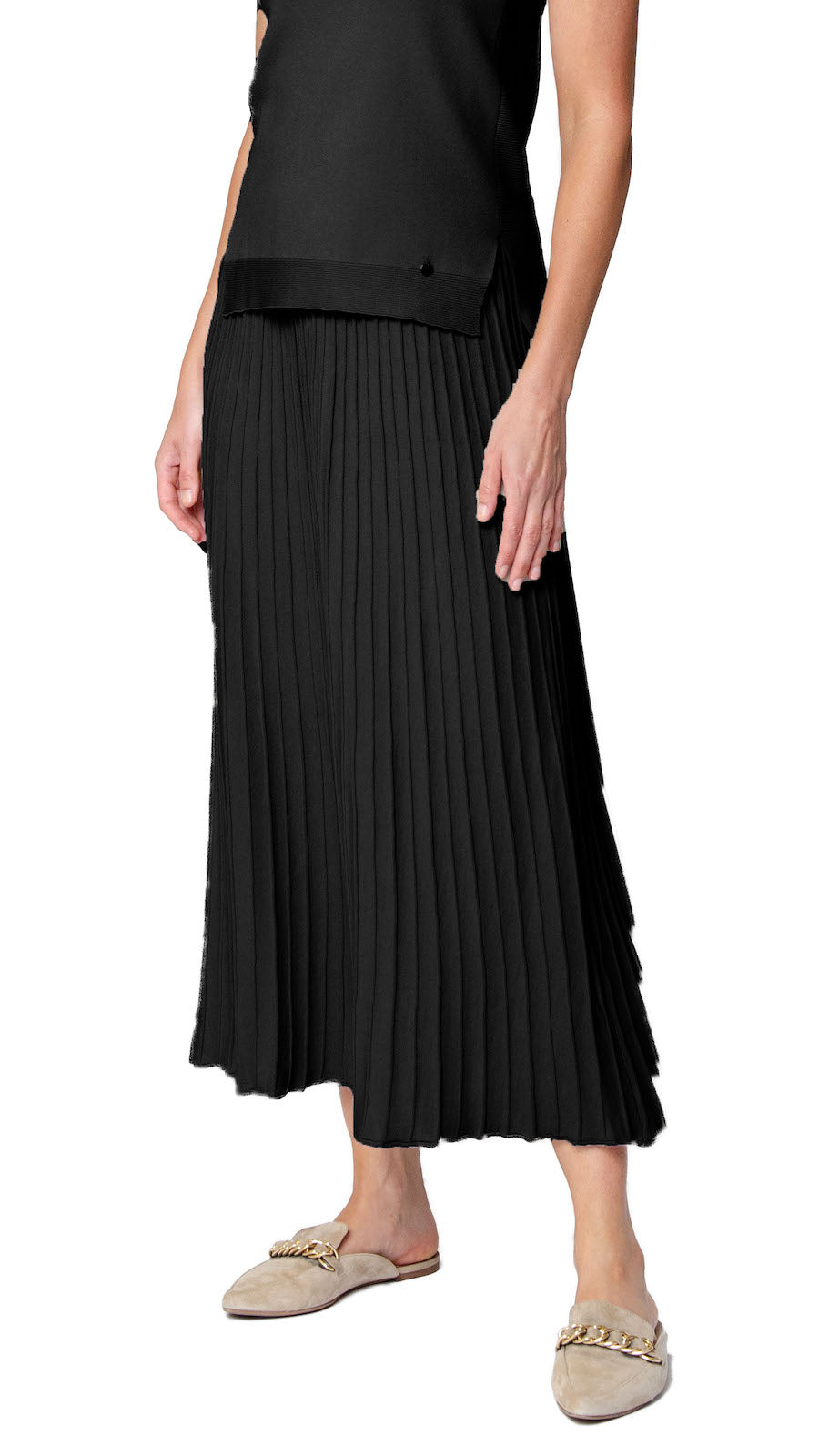 Geraldina Pleated-Knit Maxi Skirt, Black -COL