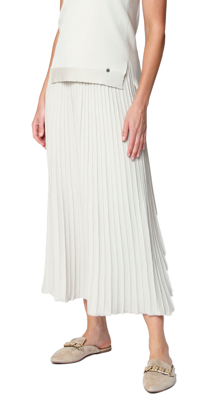 Geraldina Pleated-Knit Maxi Skirt, Beige -COL