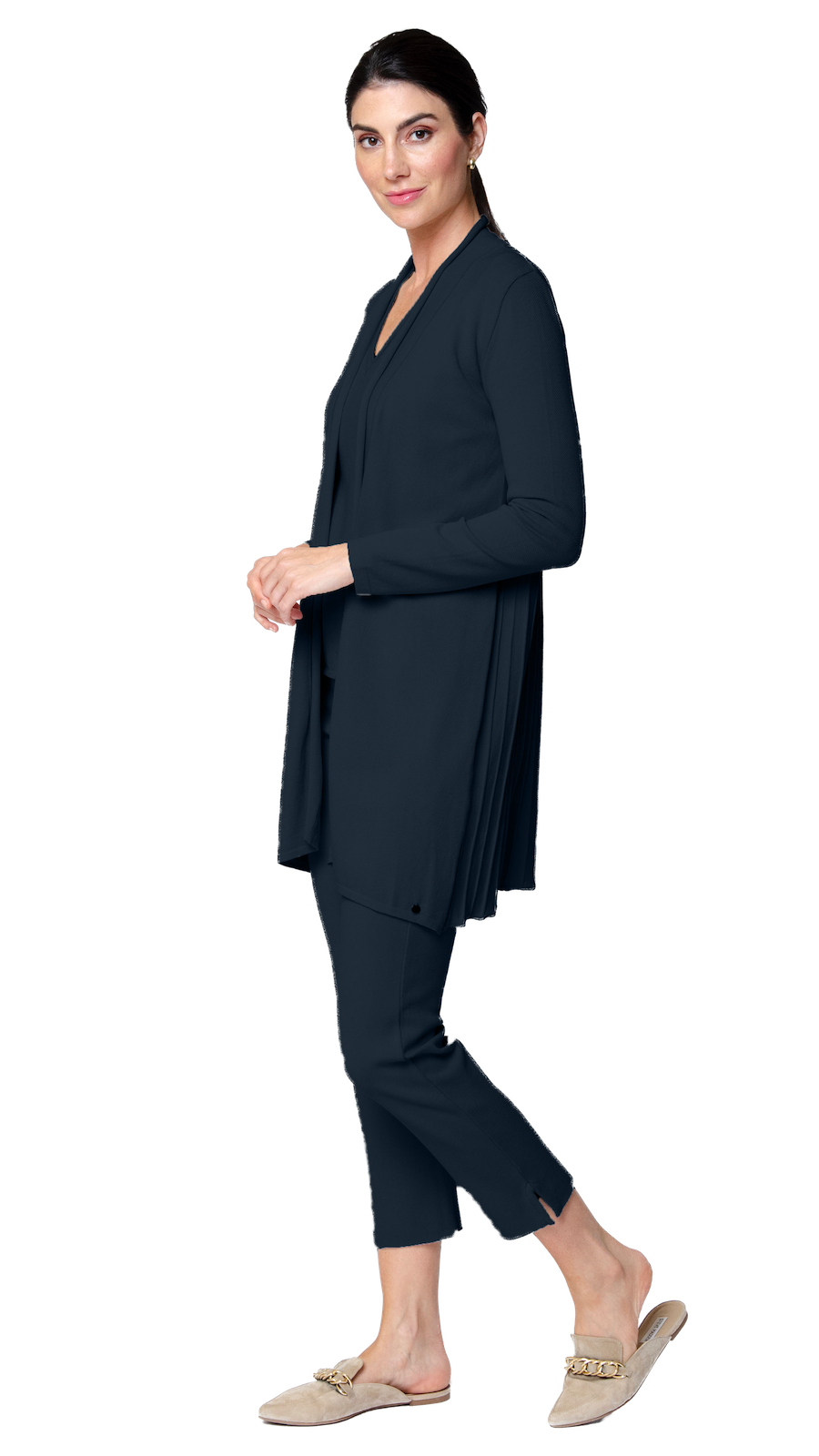 Amely Shawl Collar Mid-Length Cardigan, Dark Navy -COL