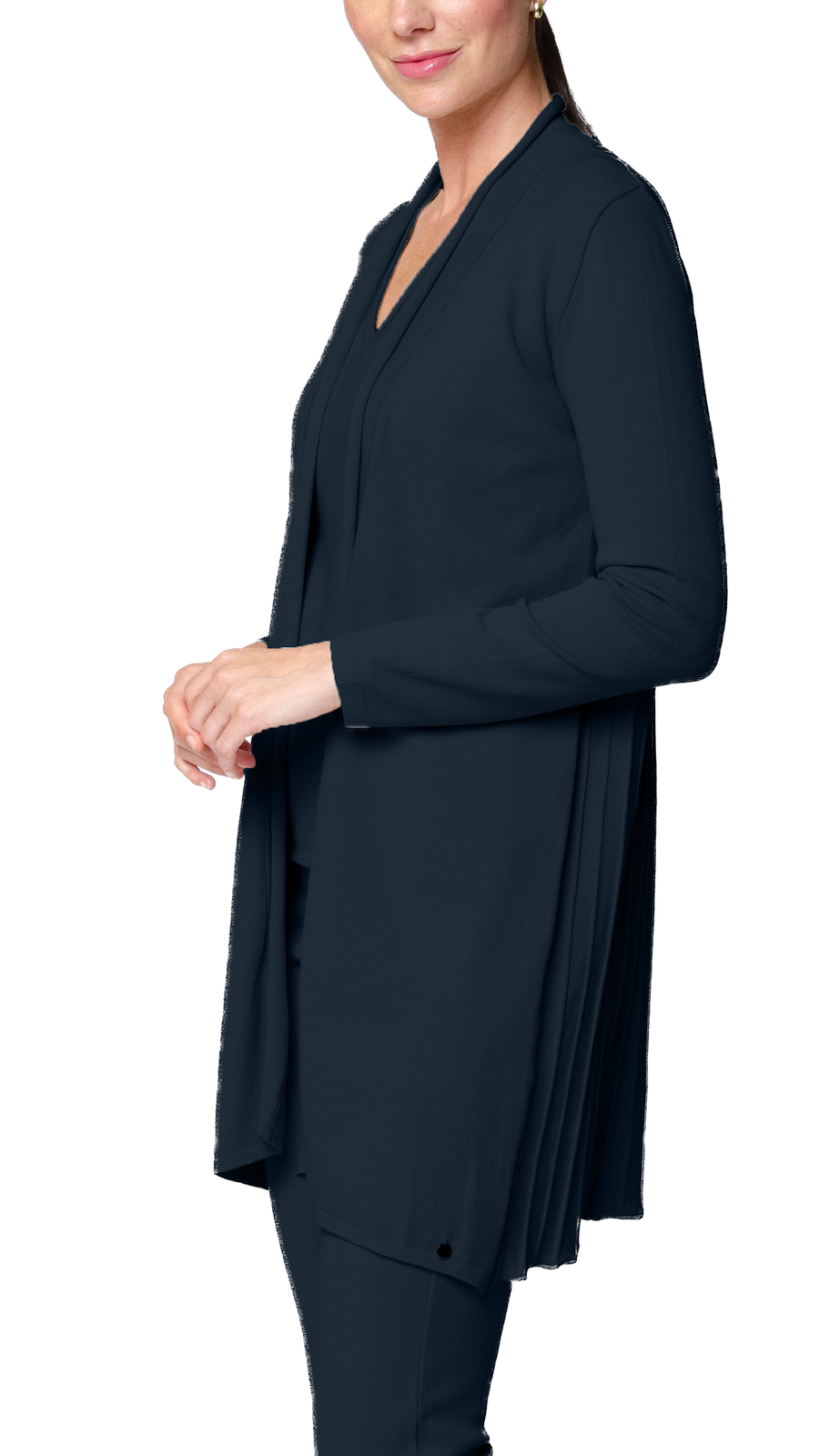 Amely Shawl Collar Mid-Length Cardigan, Dark Navy -COL