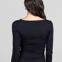 Wide V-Neck Top, Black -COL