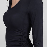 Wide V-Neck Top, Black -COL