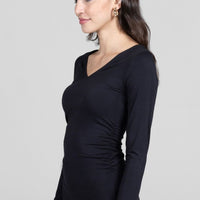 Wide V-Neck Top, Black -COL