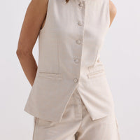 Cotton Tweed Vest Jacket Set in Cream -COL - Stella Carakasi
