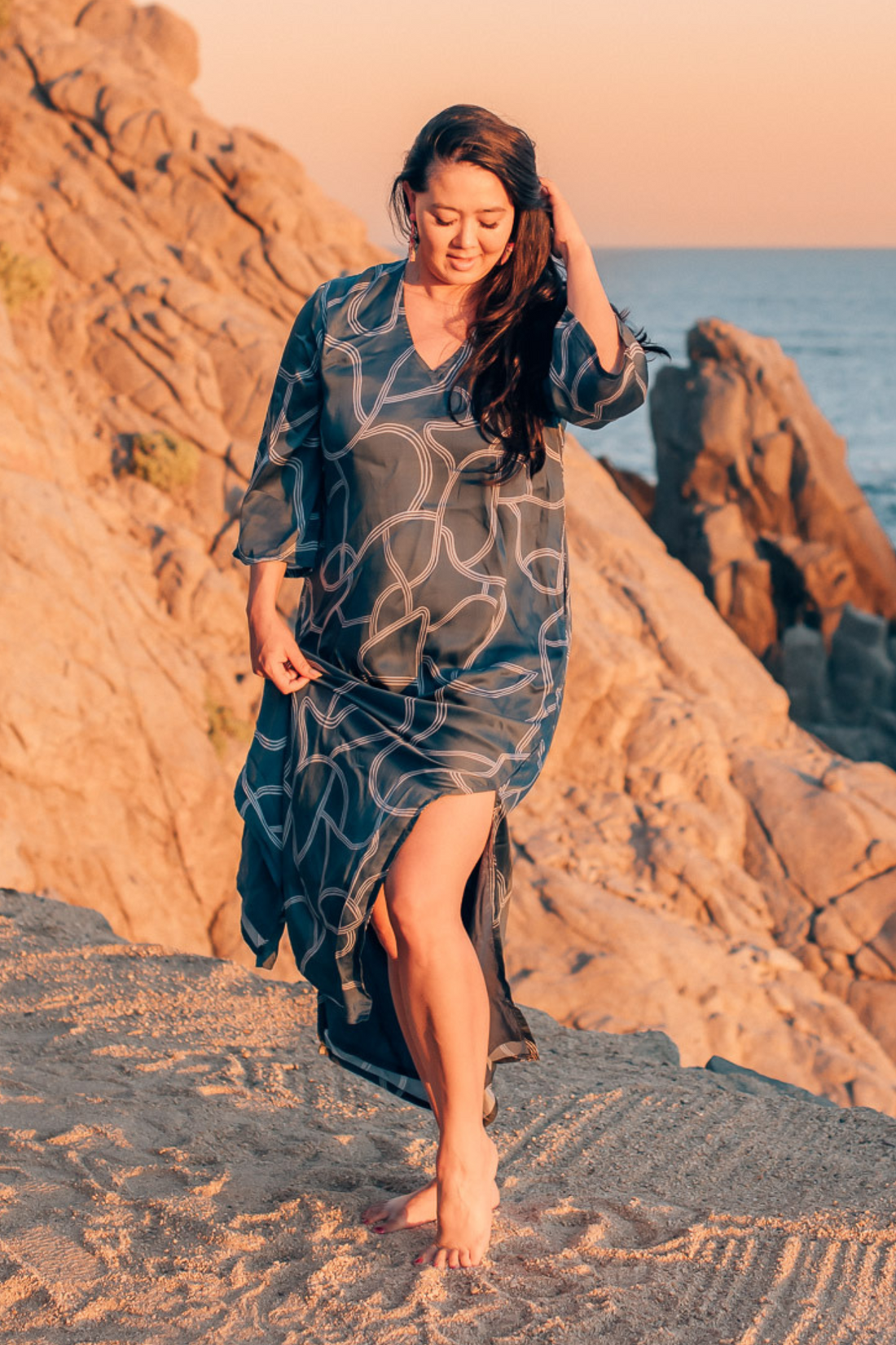Maxi Dress with Side Slits in Abstract Stripes -COL - Stella Carakasi