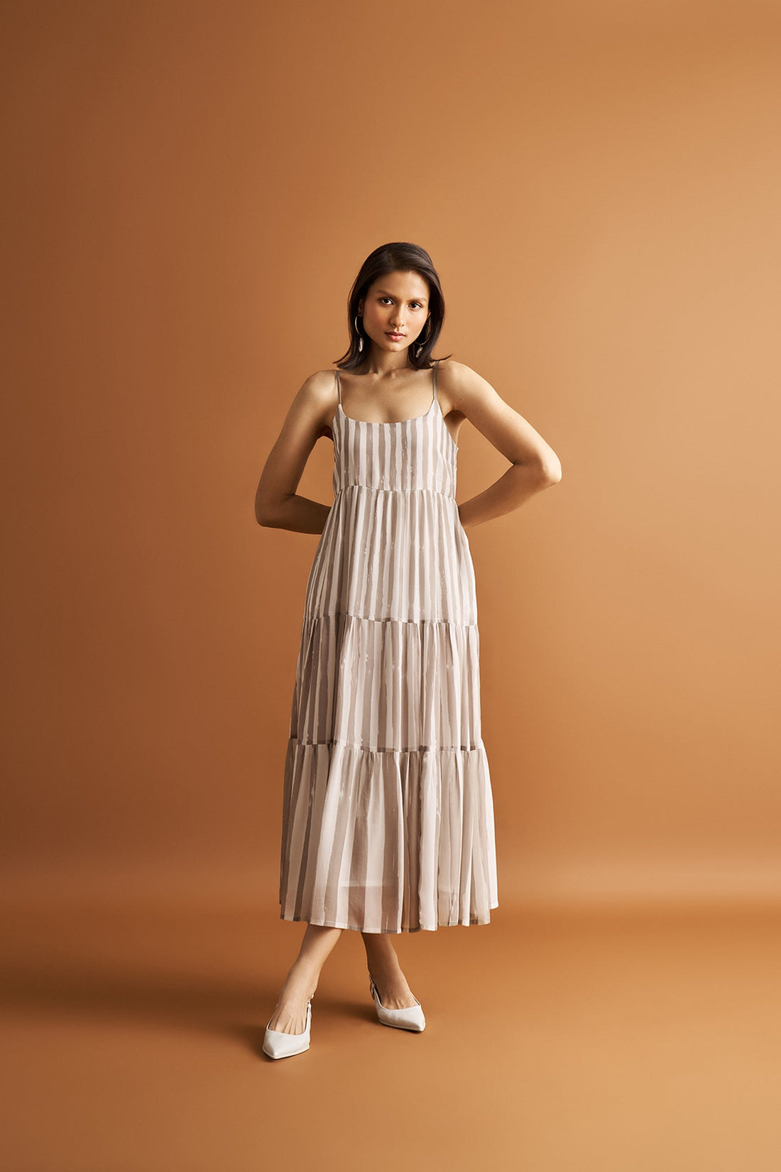 Strappy Tiered Maxi Dress in Beige Stripes -COL - Stella Carakasi