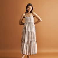 Strappy Tiered Maxi Dress in Beige Stripes -COL - Stella Carakasi