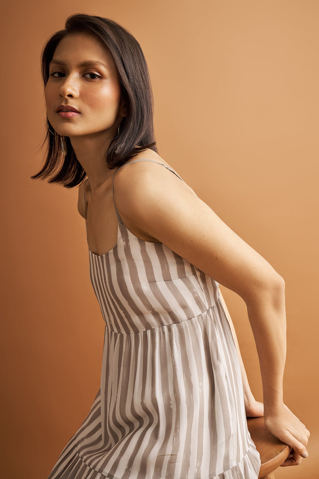 Strappy Tiered Maxi Dress in Beige Stripes -COL - Stella Carakasi