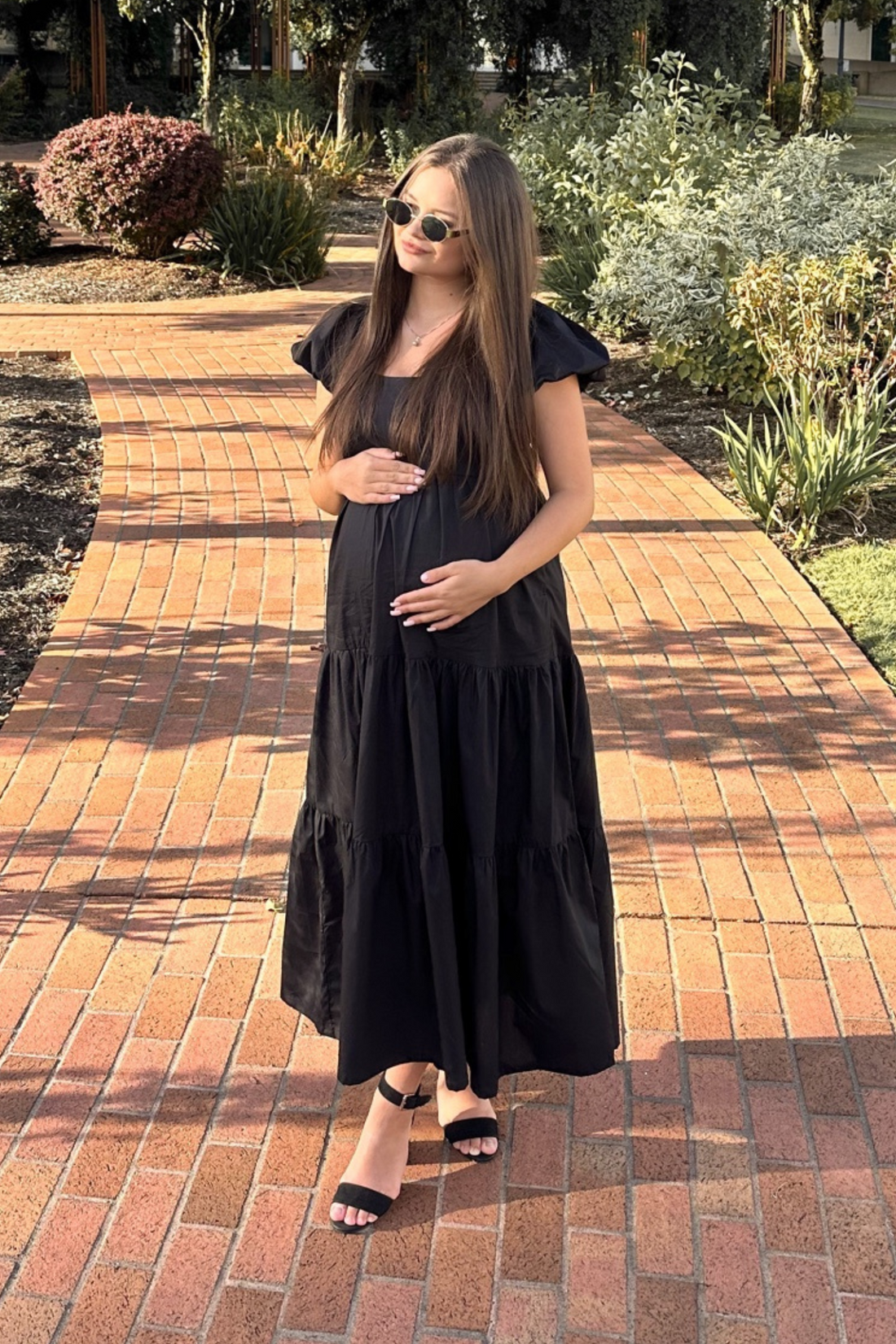 Puff Sleeve Tiered Maxi Dress in Black -COL - Stella Carakasi