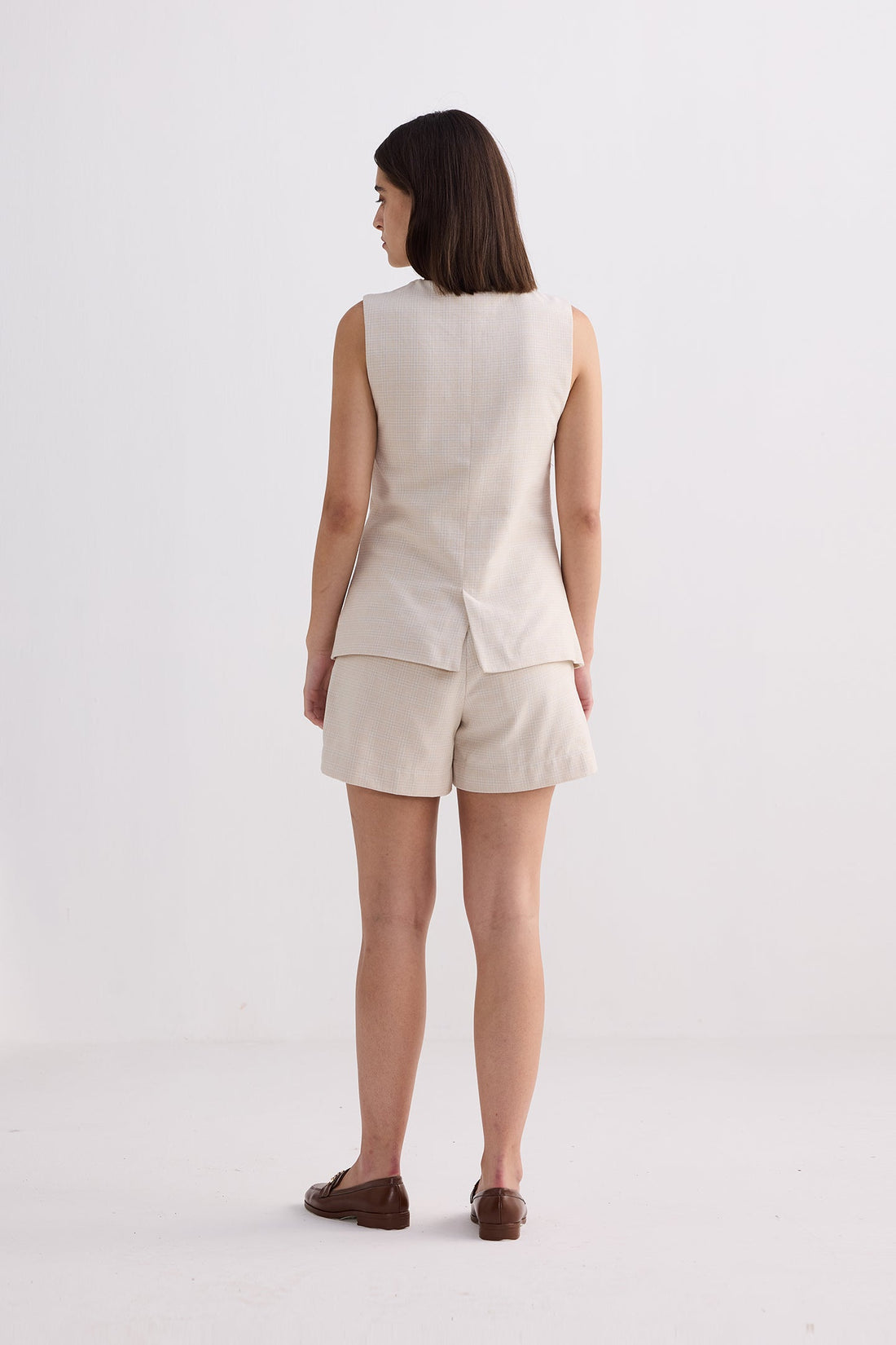Cotton Tweed Vest Jacket Set in Cream -COL - Stella Carakasi