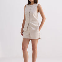 Cotton Tweed Vest Jacket Set in Cream -COL - Stella Carakasi