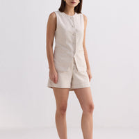 Cotton Tweed Vest Jacket Set in Cream -COL - Stella Carakasi