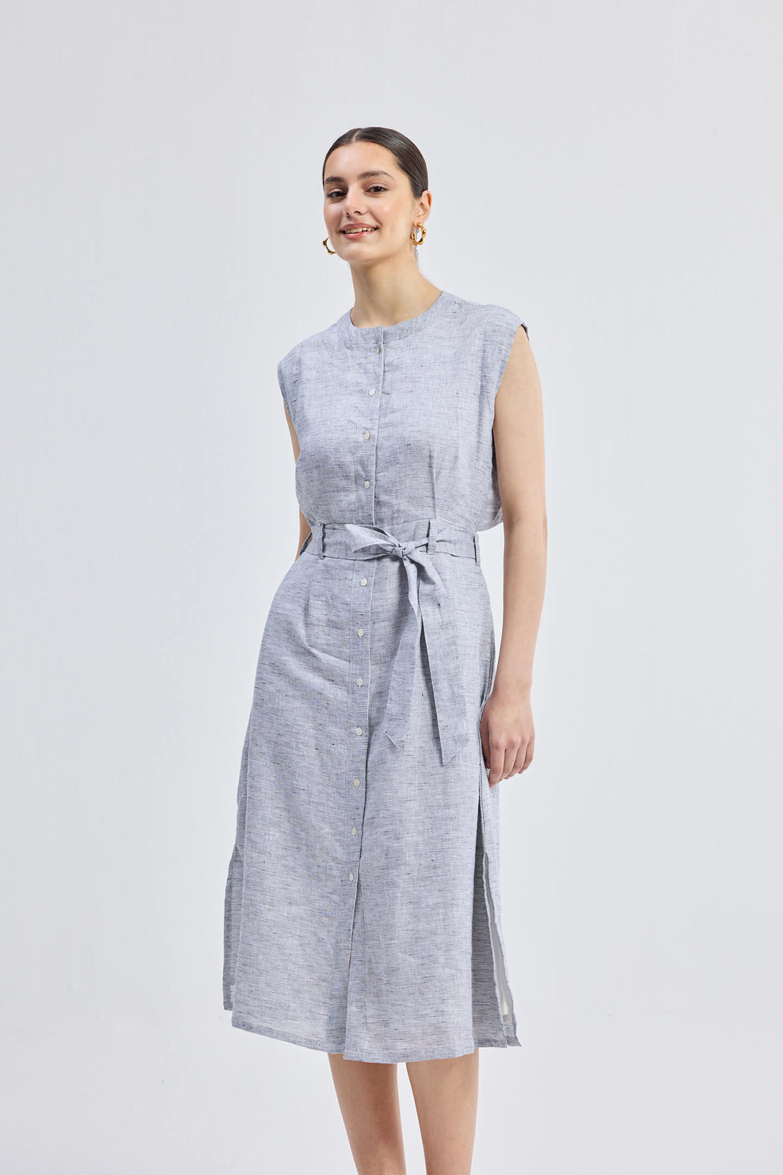 Back Cut Out Linen Dress -COL - Stella Carakasi